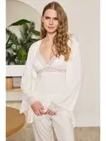 Kadın Sabahlık, Atlet ve Pantolon Takım Anıl 11631 Ekru detay görünüm